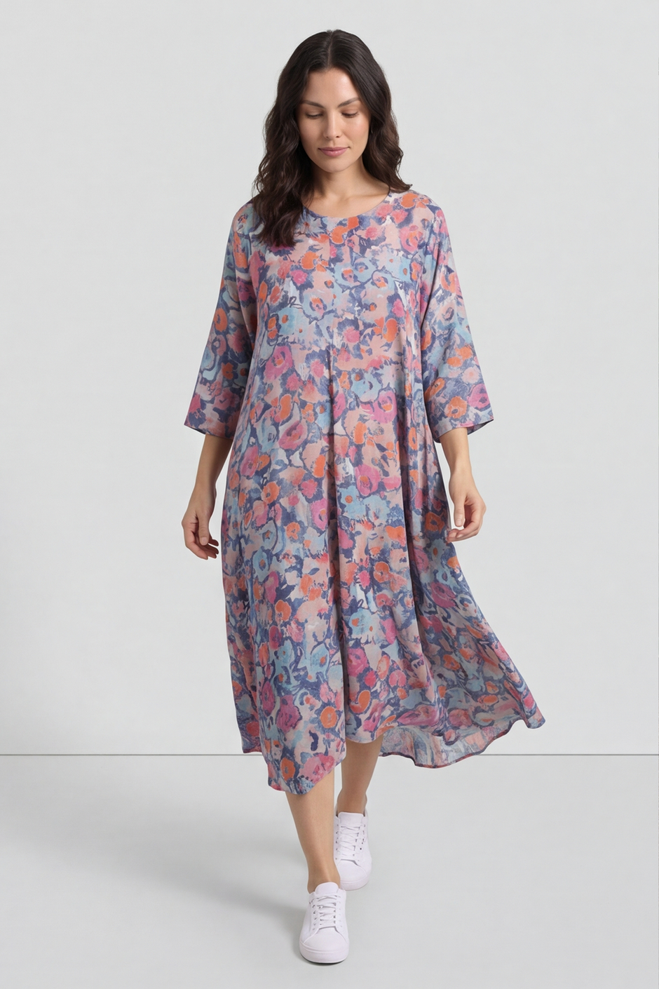 Eleni Floral Print Linen Dress Pink