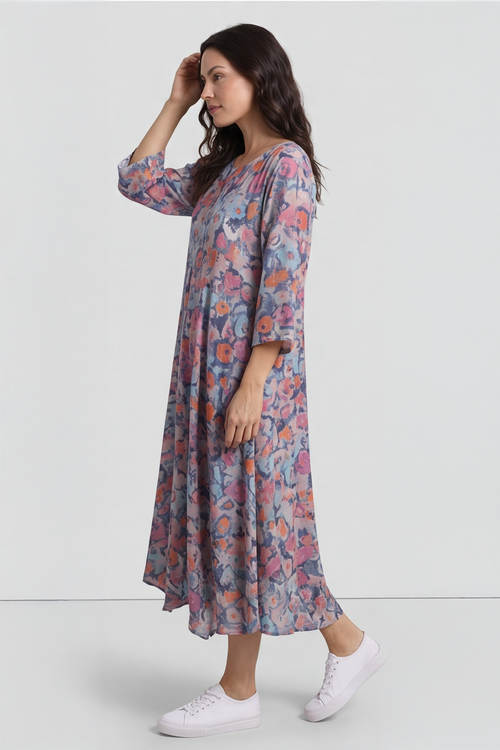 Eleni Floral Print Linen Dress Pink - Image 2