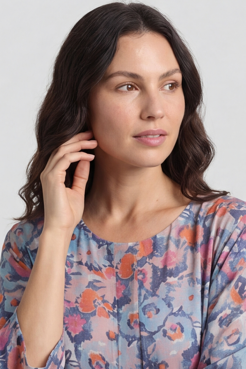 Eleni Floral Print Linen Dress Pink - Image 3