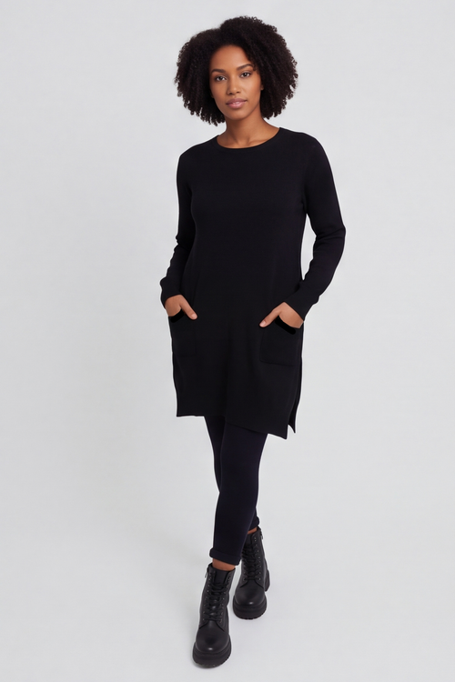 Elisa Pocket Knitted Tunic Black - Image 1