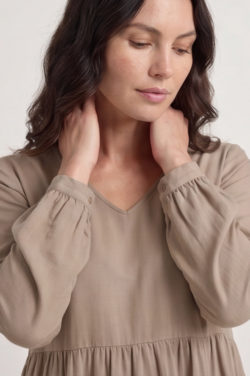 Eliza Cotton Dress Mocha - Image 2