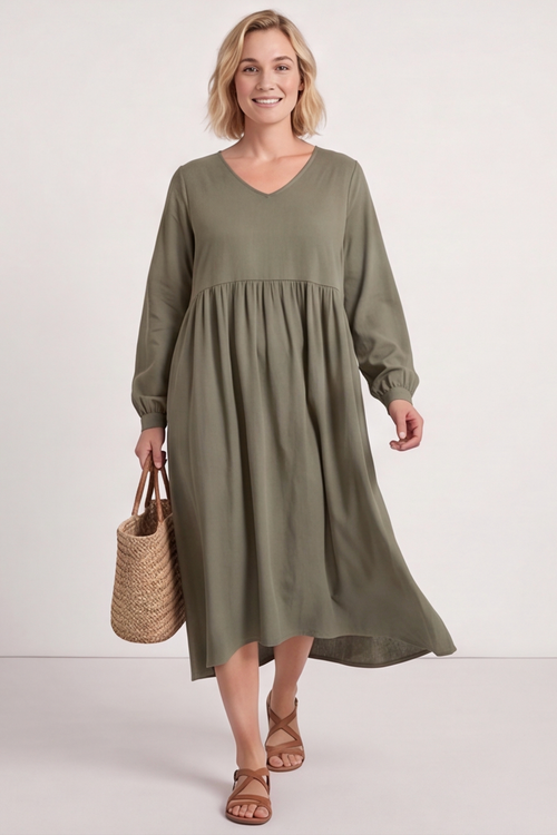 Eliza Cotton Dress Khaki - Image 3