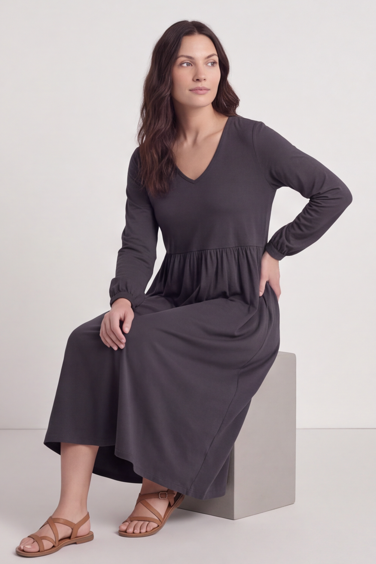 Eliza Cotton Dress Charcoal