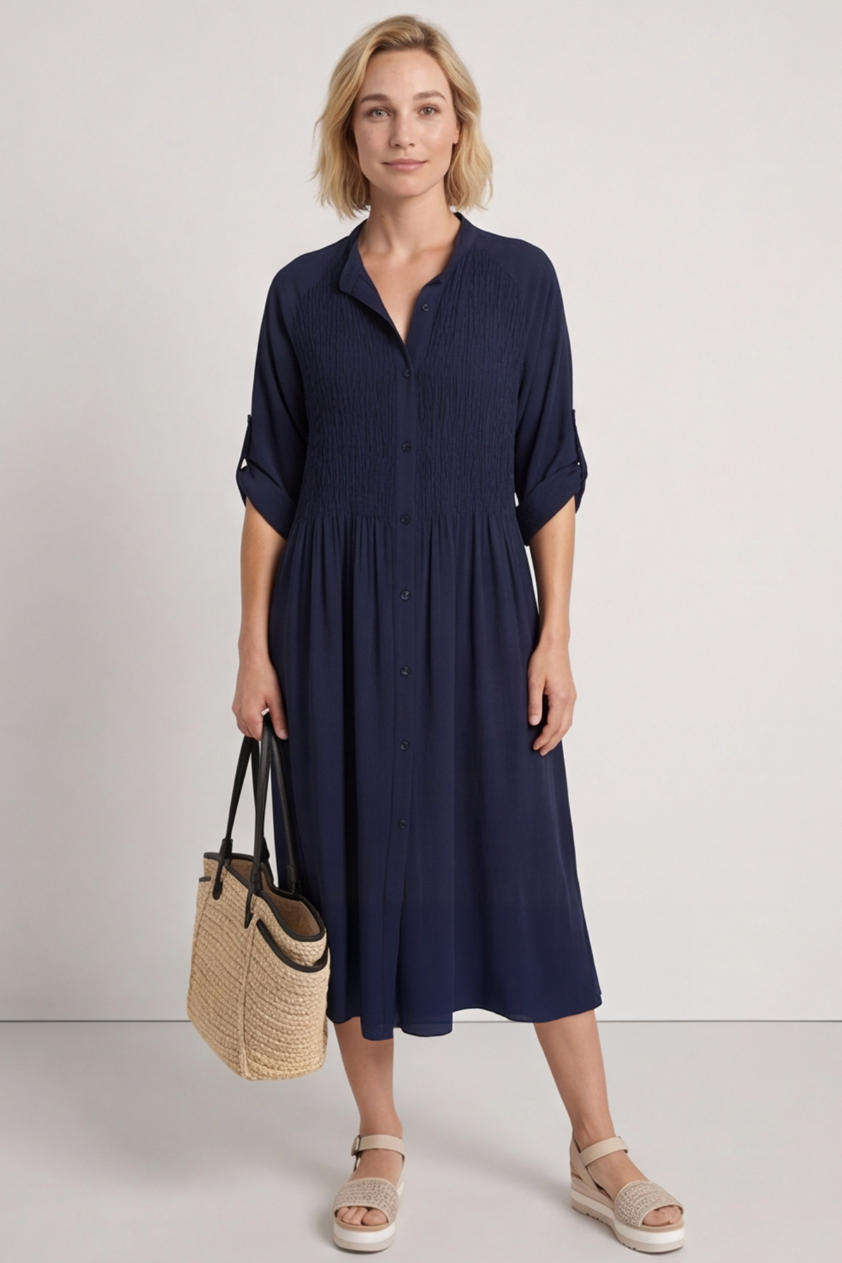 Emersyn Crinkle Shirt Dress Navy