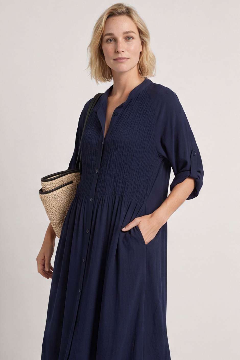 Emersyn Crinkle Shirt Dress Navy