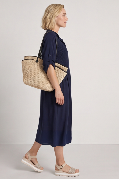 Emersyn Crinkle Shirt Dress Navy - Image 3