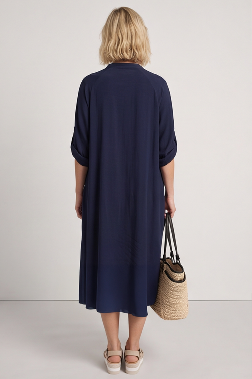 Emersyn Crinkle Shirt Dress Navy - Image 4