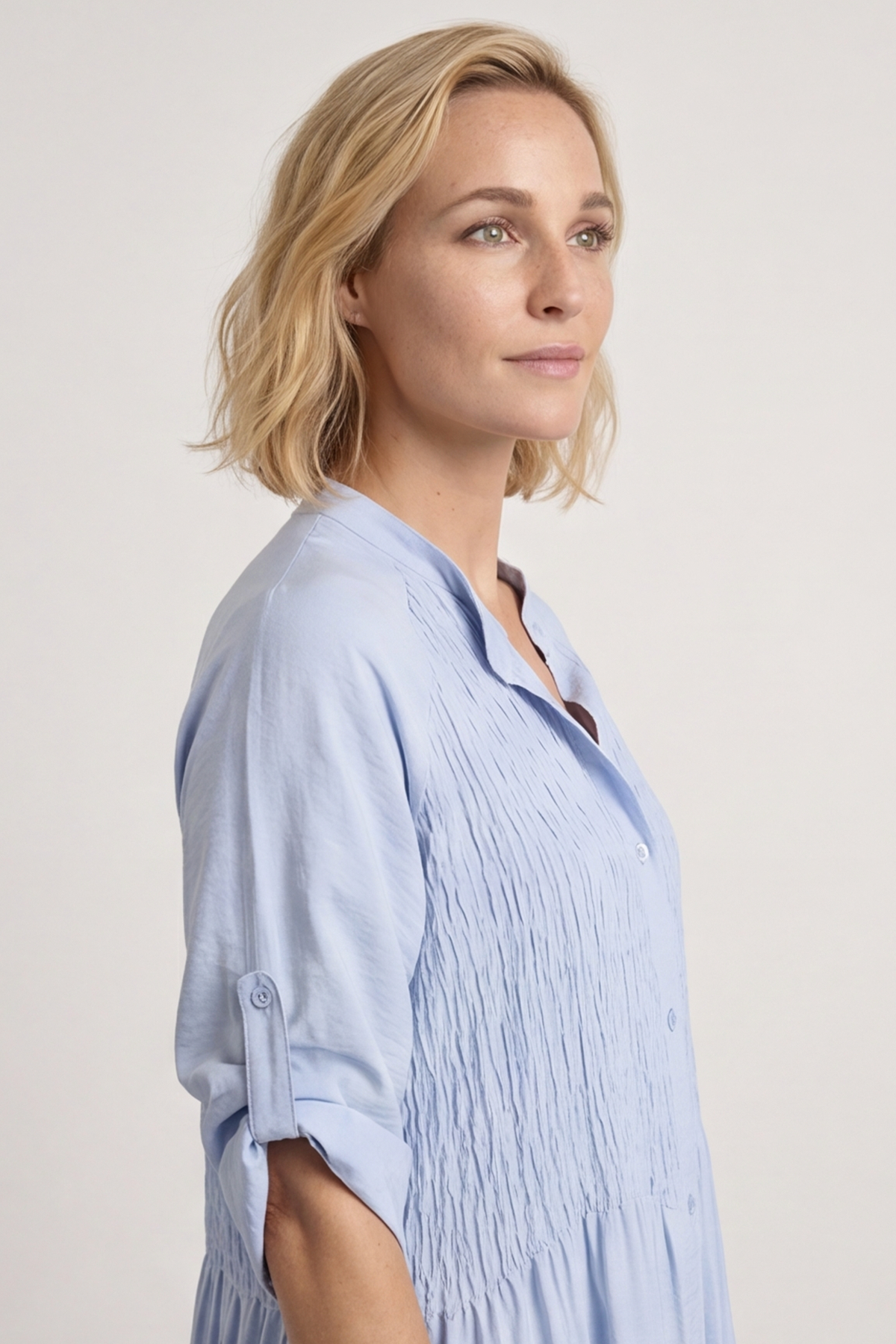 Emersyn Crinkle Shirt Dress Powder Blue