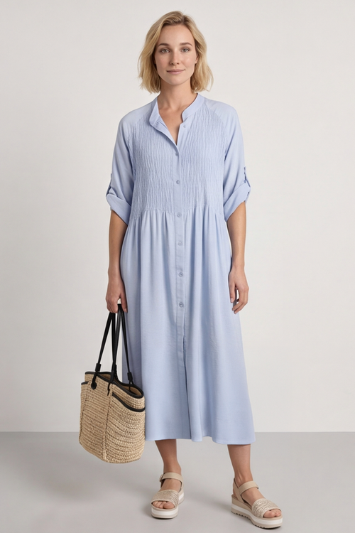 Emersyn Crinkle Shirt Dress Powder Blue - Image 1