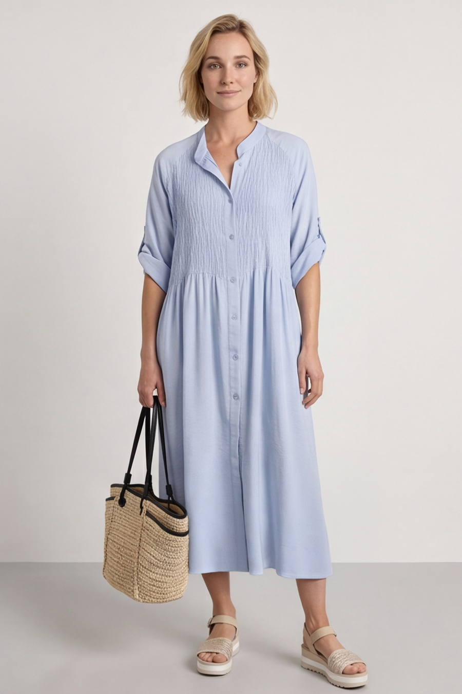 Emersyn Crinkle Shirt Dress Powder Blue