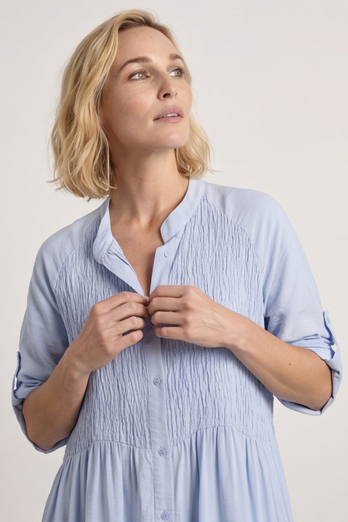 Emersyn Crinkle Shirt Dress Powder Blue - Image 3