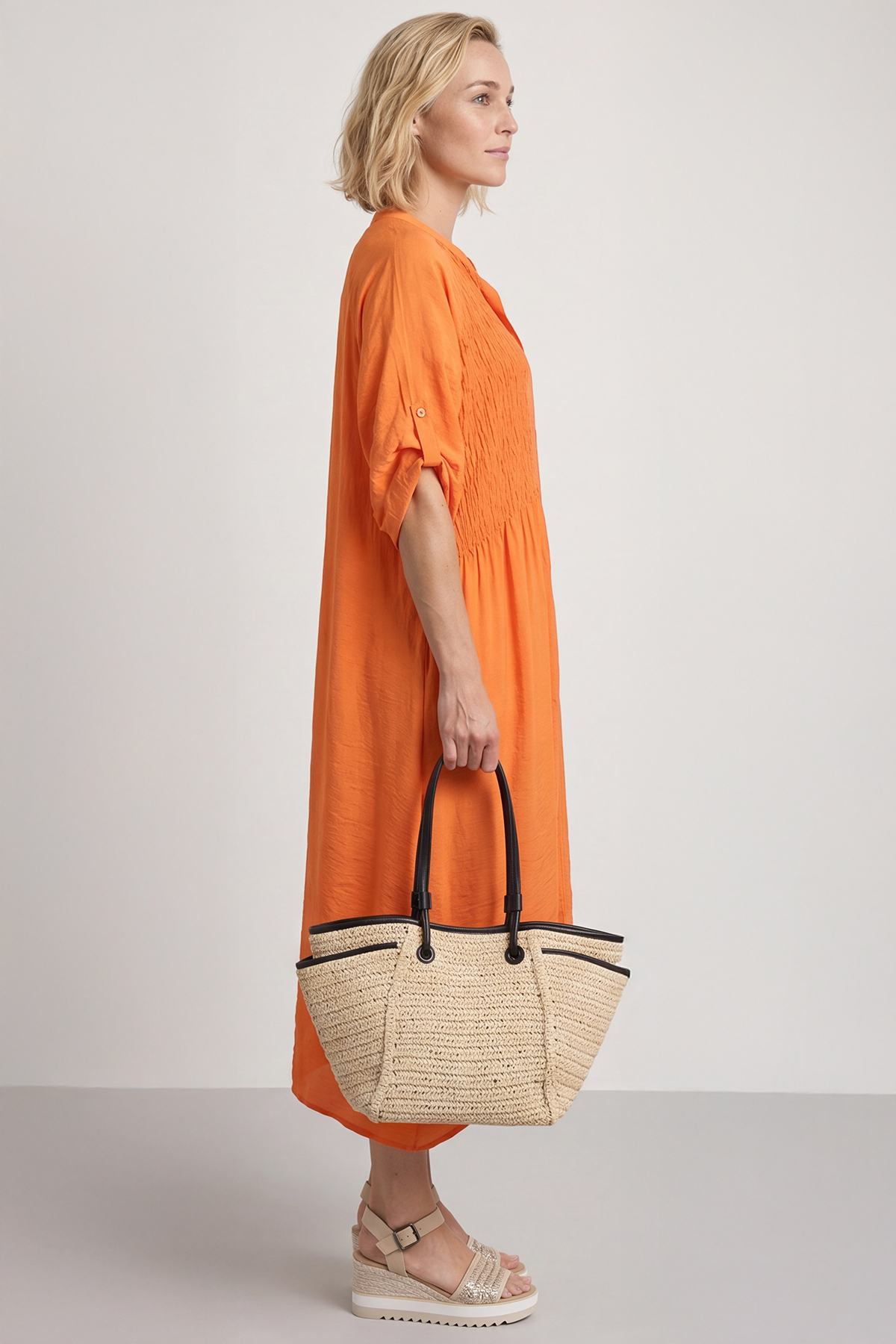 Emersyn Crinkle Shirt Dress Orange
