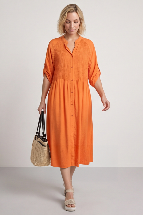 Emersyn Crinkle Shirt Dress Orange - Image 4
