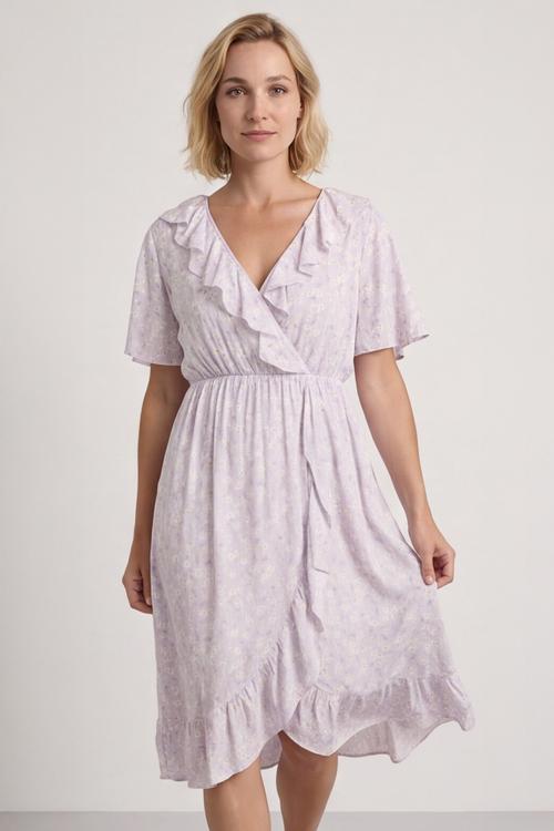 Etienne Floral Wrap Dress Lilac - Image 1