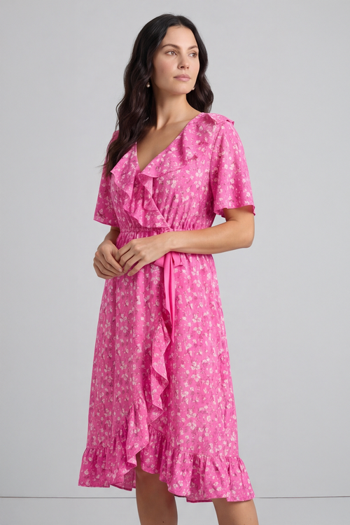 Etienne Floral Wrap Dress Fuchsia - Image 1