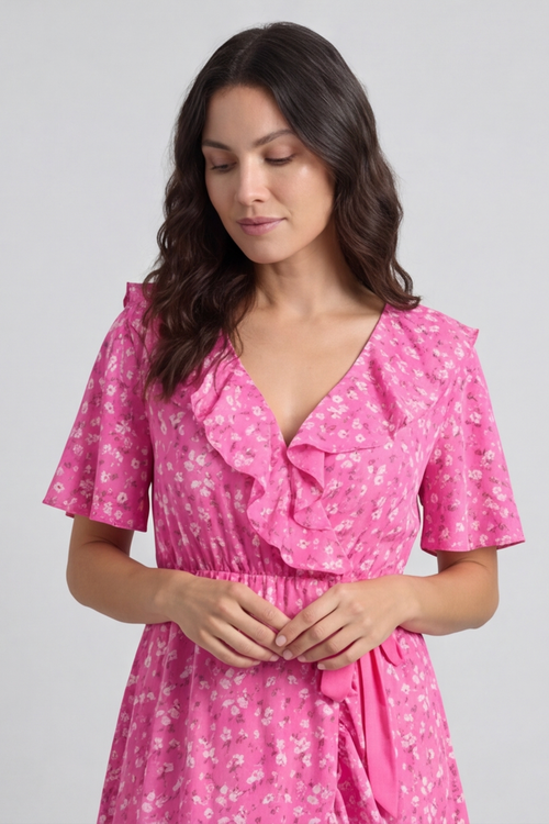 Etienne Floral Wrap Dress Fuchsia - Image 3