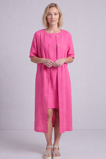 Pauline Linen 2 Piece Cardigan and Dress Set Fuchsia Fuchsia - Pauline Linen 2 Piece Cardigan and Dress Set Fuchsia