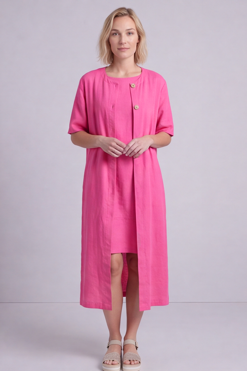 Pauline Linen 2 Piece Cardigan and Dress Set Fuchsia