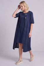 Pauline Linen 2 Piece Cardigan and Dress Set Navy Navy - Pauline Linen 2 Piece Cardigan and Dress Set Navy