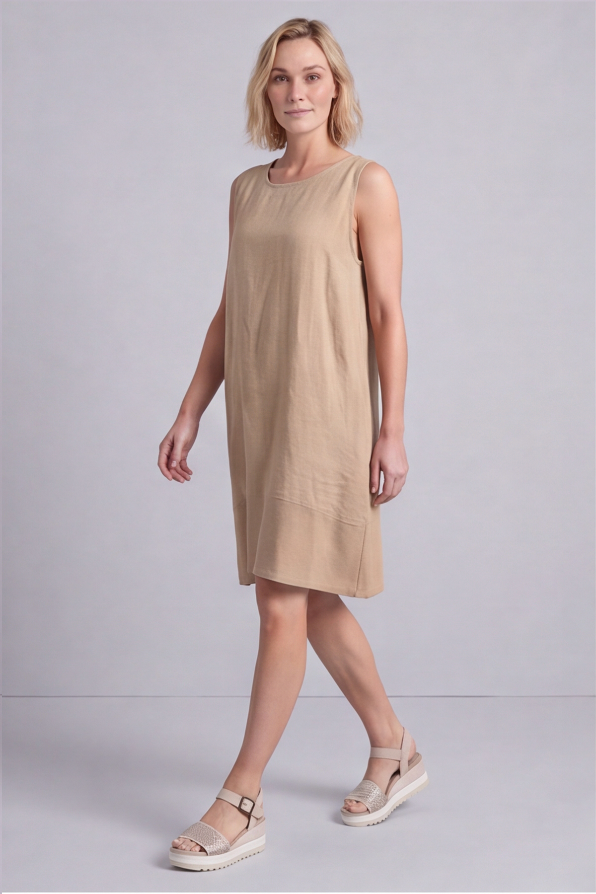 Pauline Linen 2 Piece Cardigan and Dress Set Camel