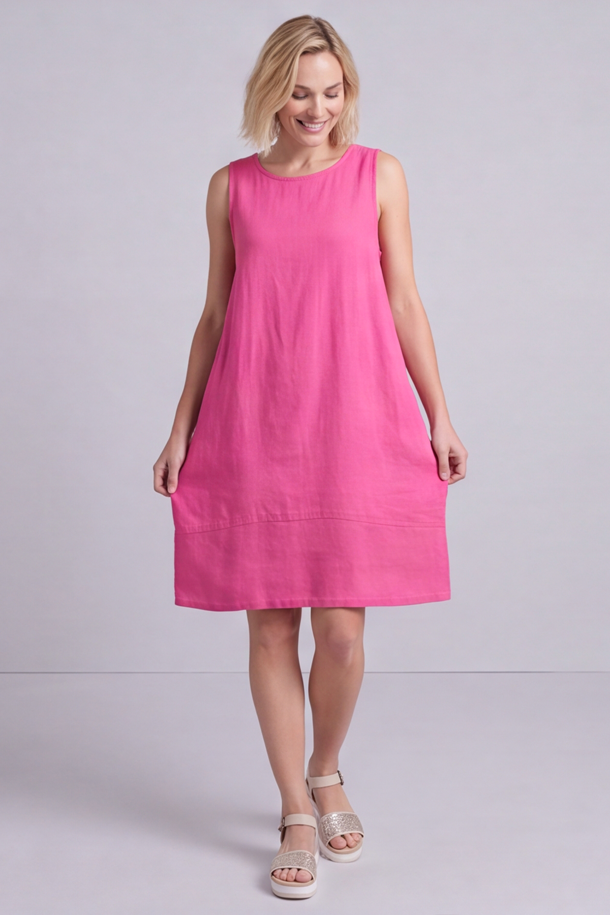 Pauline Linen 2 Piece Cardigan and Dress Set Fuchsia
