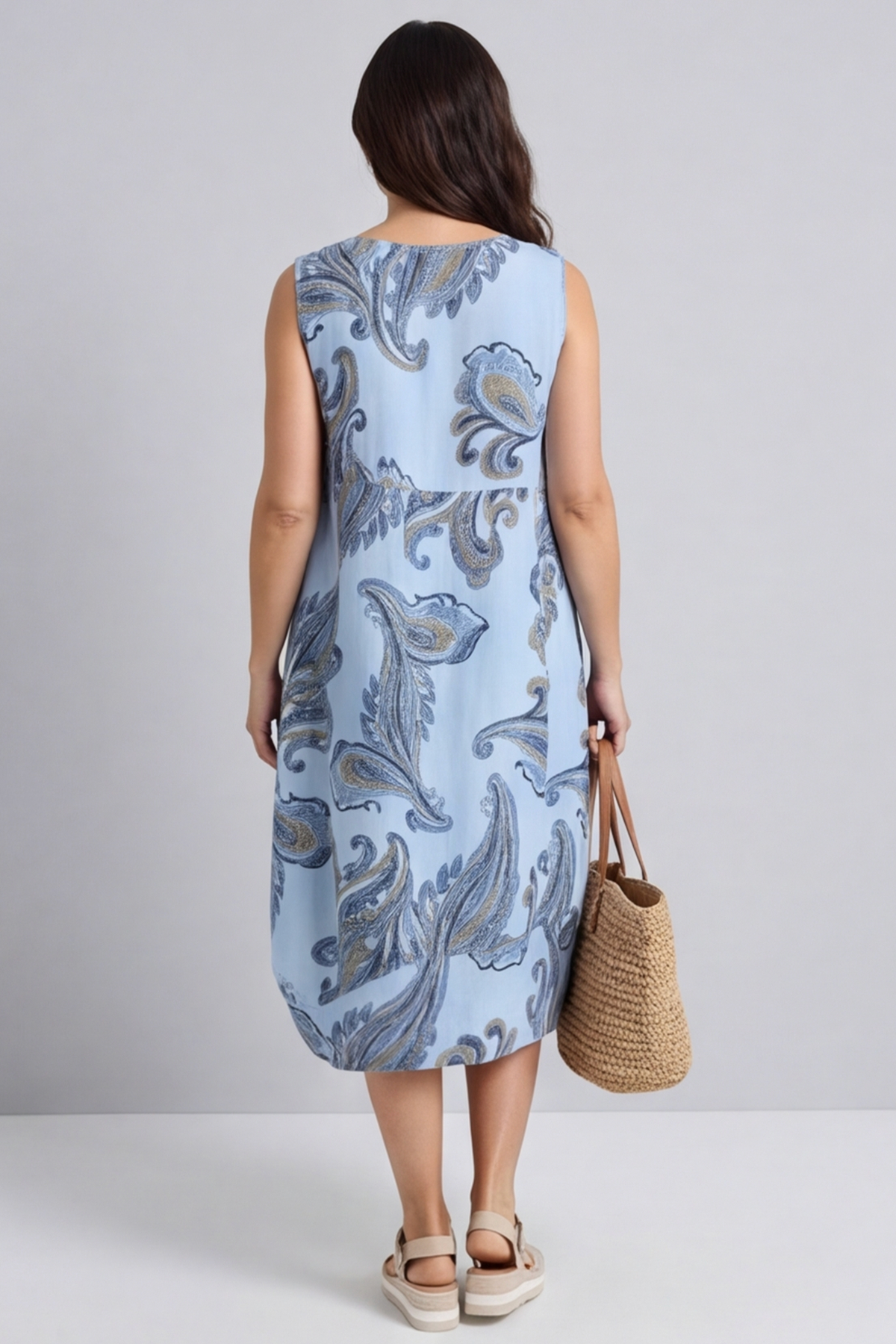 Carrie Sleeveless Pattern Cotton Dress Light Blue