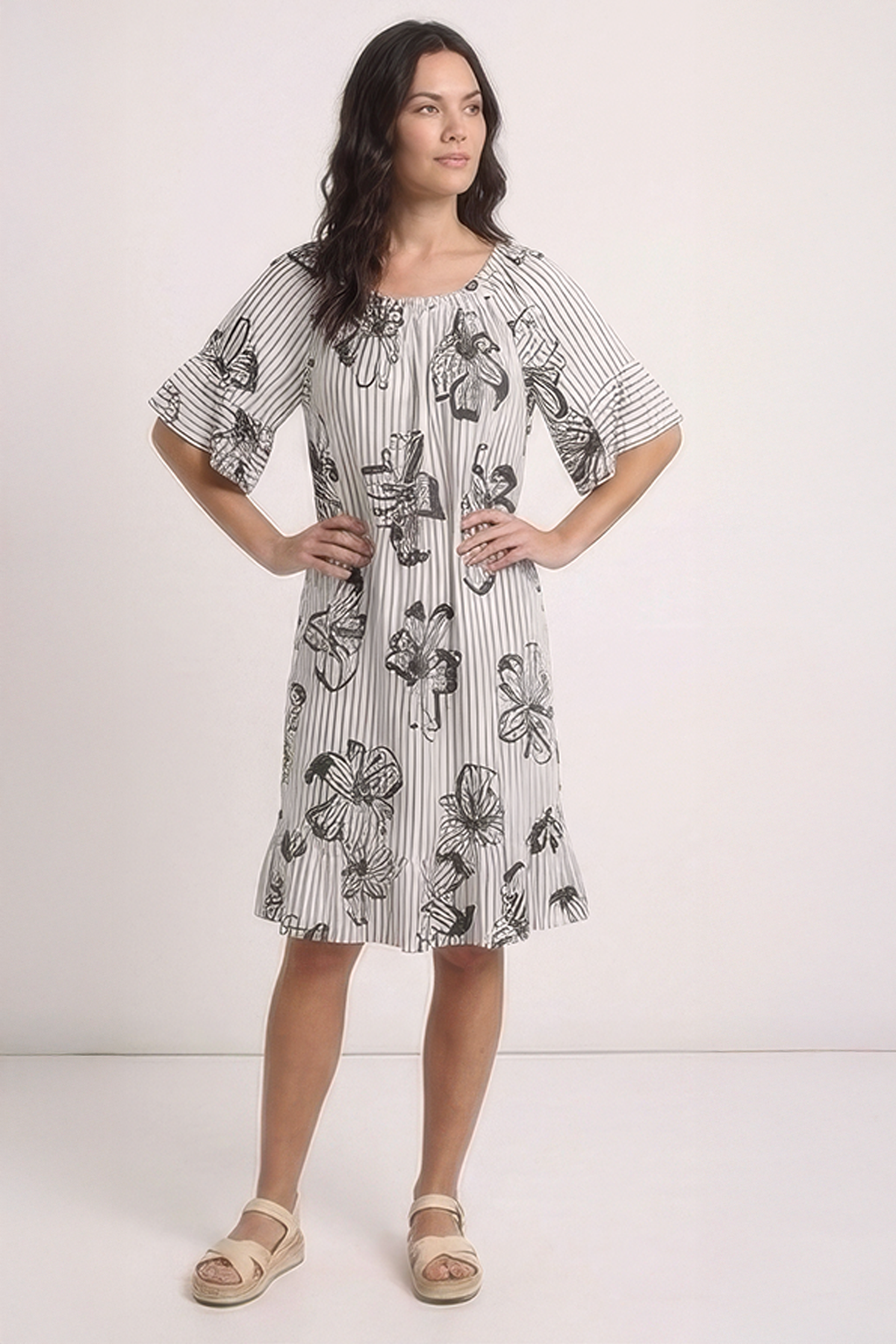Fabiola Print Bardot Tunic Black