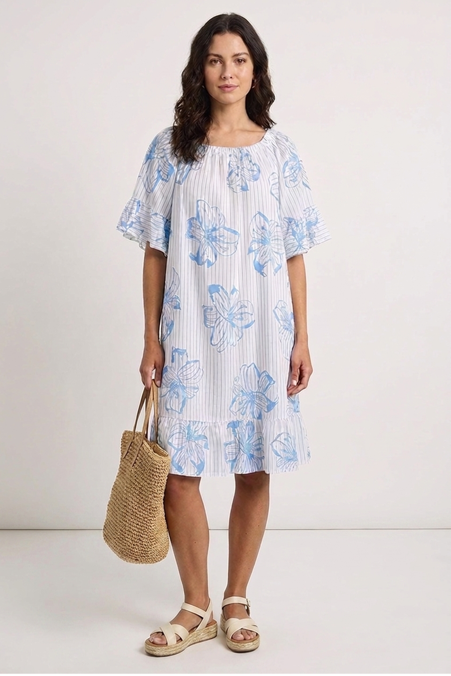 Fabiola Print Bardot Tunic Powder Blue