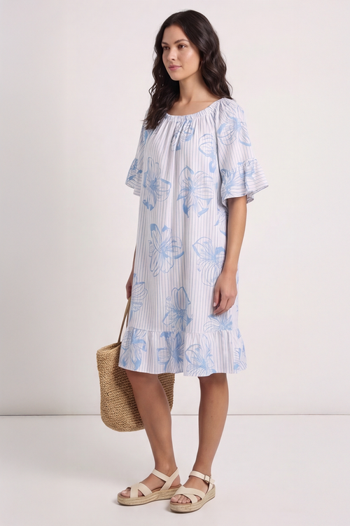 Fabiola Print Bardot Tunic Powder Blue - Image 2