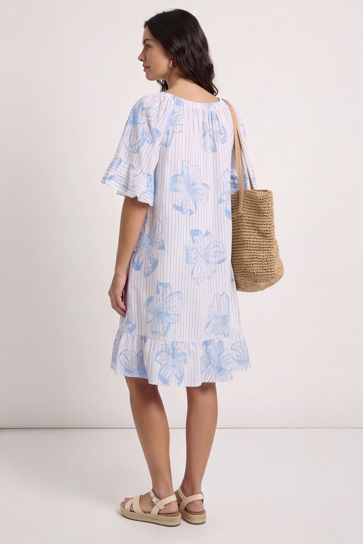 Fabiola Print Bardot Tunic Powder Blue