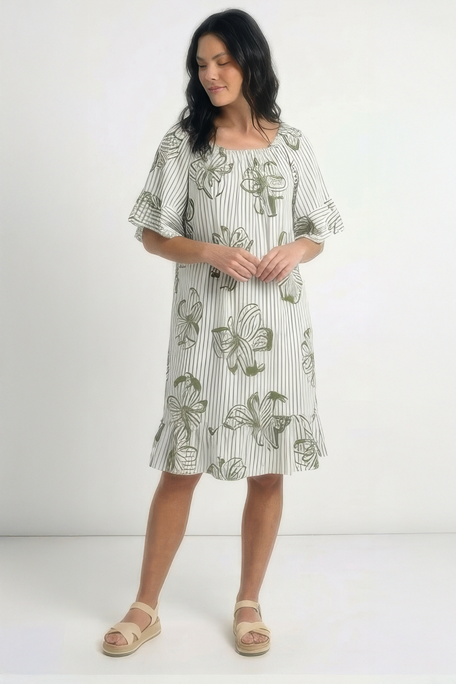 Fabiola Print Bardot Tunic Khaki
