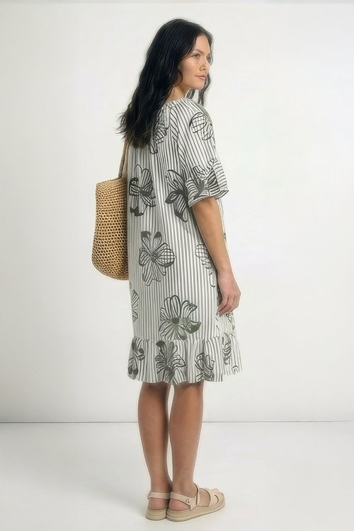 Fabiola Print Bardot Tunic Khaki - Image 2