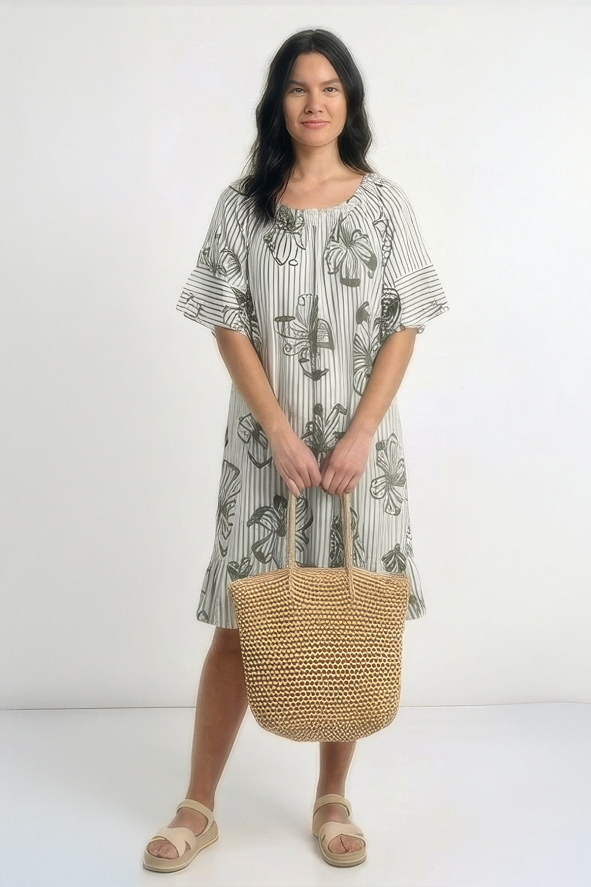 Fabiola Print Bardot Tunic Khaki