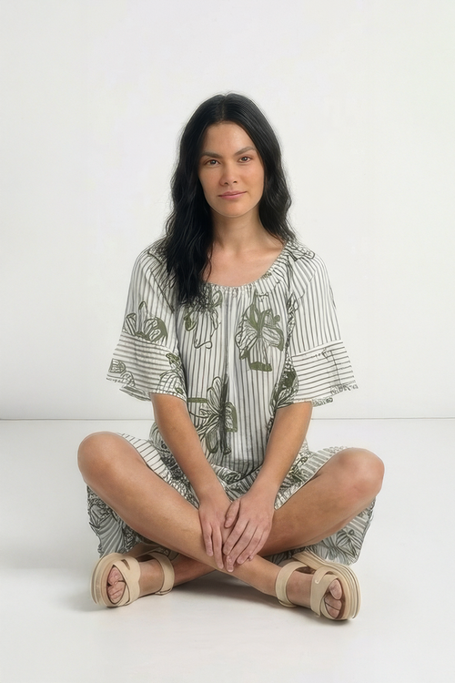 Fabiola Print Bardot Tunic Khaki - Image 4