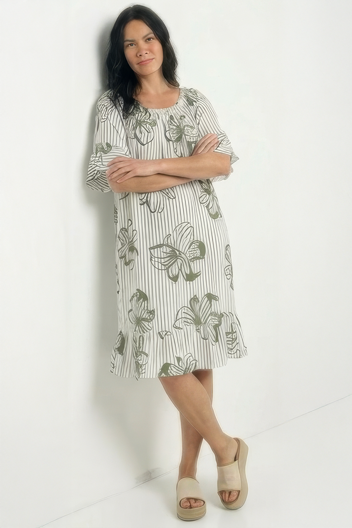 Fabiola Print Bardot Tunic Khaki