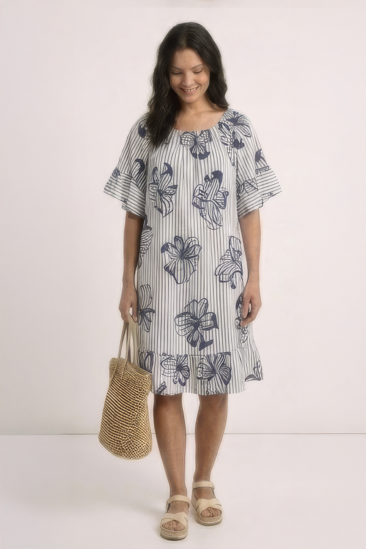 Fabiola Print Bardot Tunic Navy