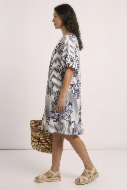 Fabiola Print Bardot Tunic Navy - Image 3