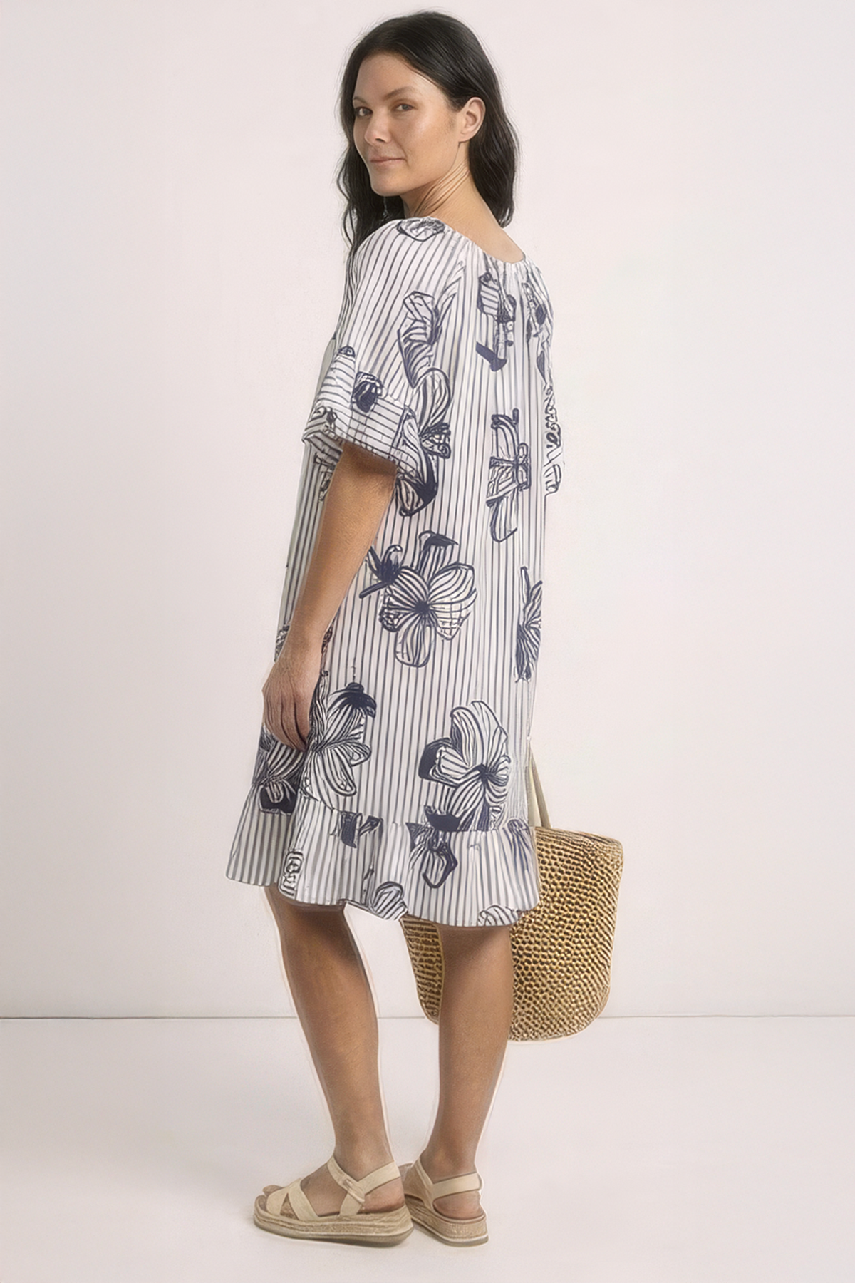 Fabiola Print Bardot Tunic Navy