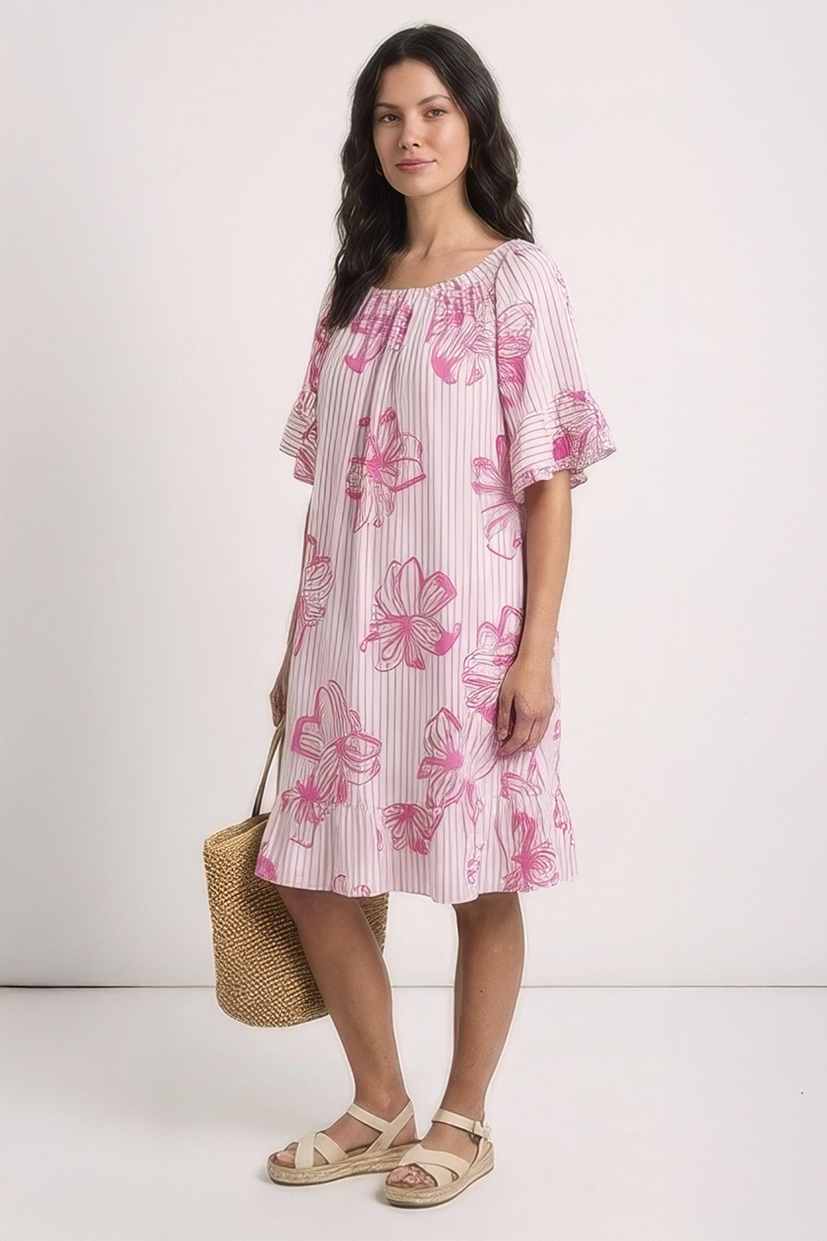 Fabiola Print Bardot Tunic Fuchsia