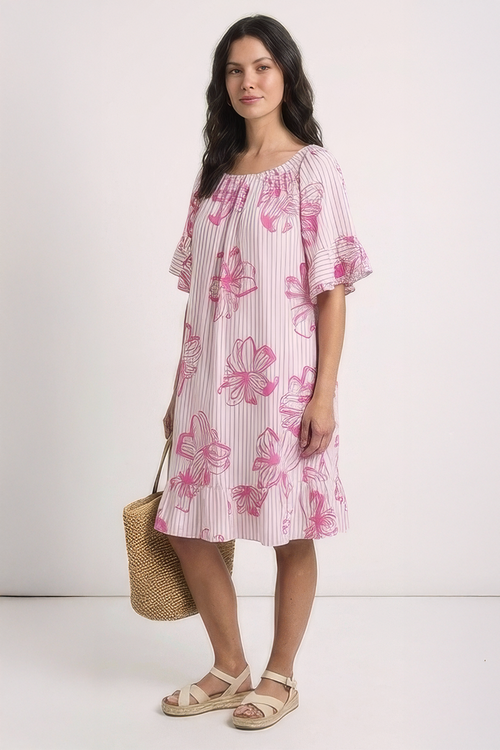 Fabiola Print Bardot Tunic Fuchsia - Image 1