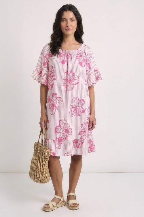 Fabiola Print Bardot Tunic Fuchsia - Image 3