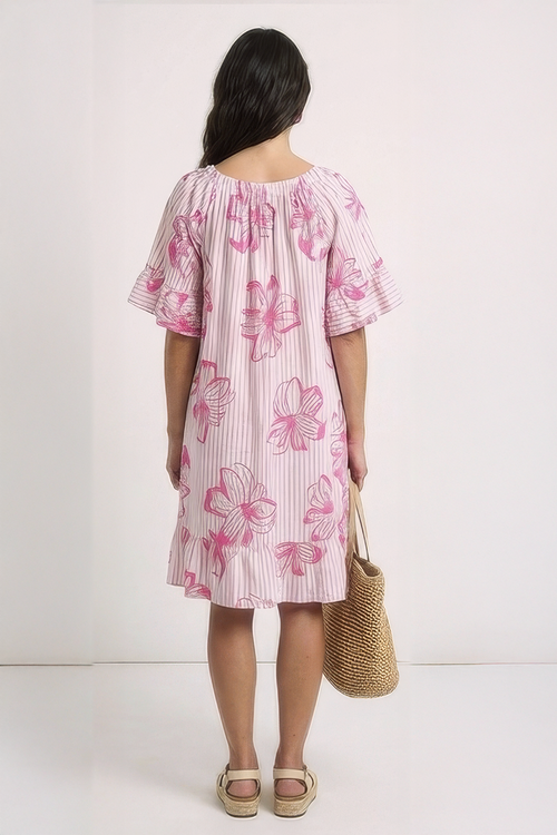 Fabiola Print Bardot Tunic Fuchsia - Image 5