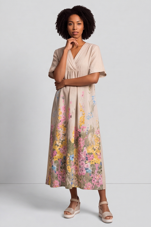 Whitstable V Neck Stone Floral Linen Dress - Image 2
