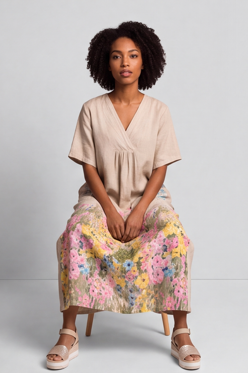 Whitstable V Neck Stone Floral Linen Dress - Image 4