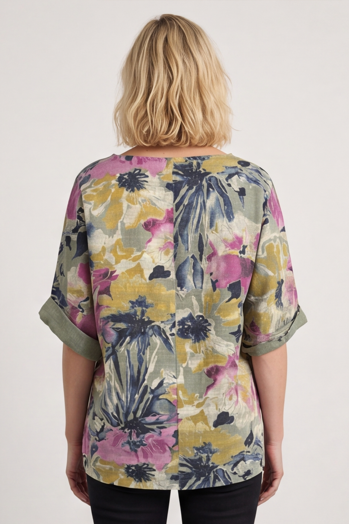 Vicki Floral Print Cotton Top Light Khaki