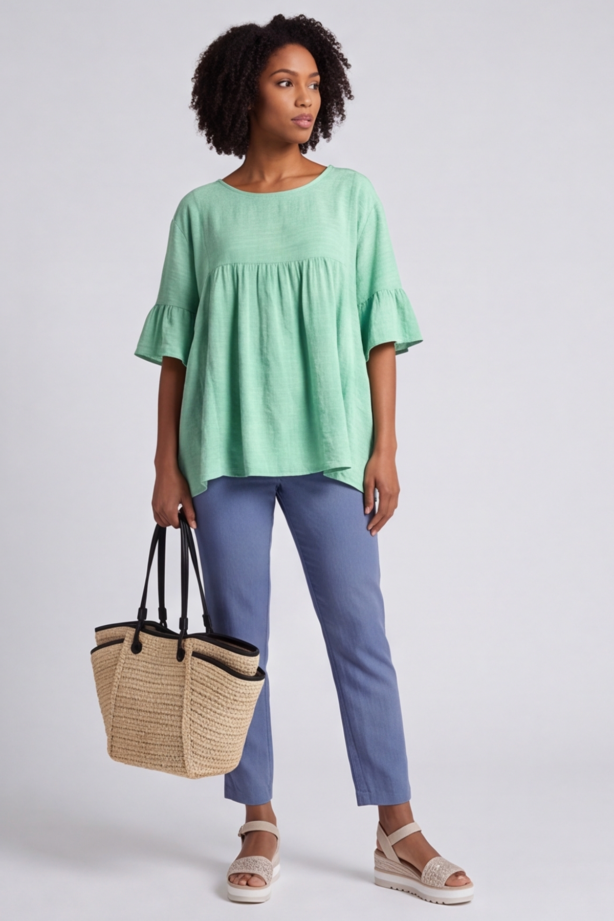 Arabella Cotton Tunic Top Aqua