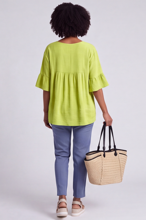 Arabella Cotton Tunic Top Lime Green - Image 5