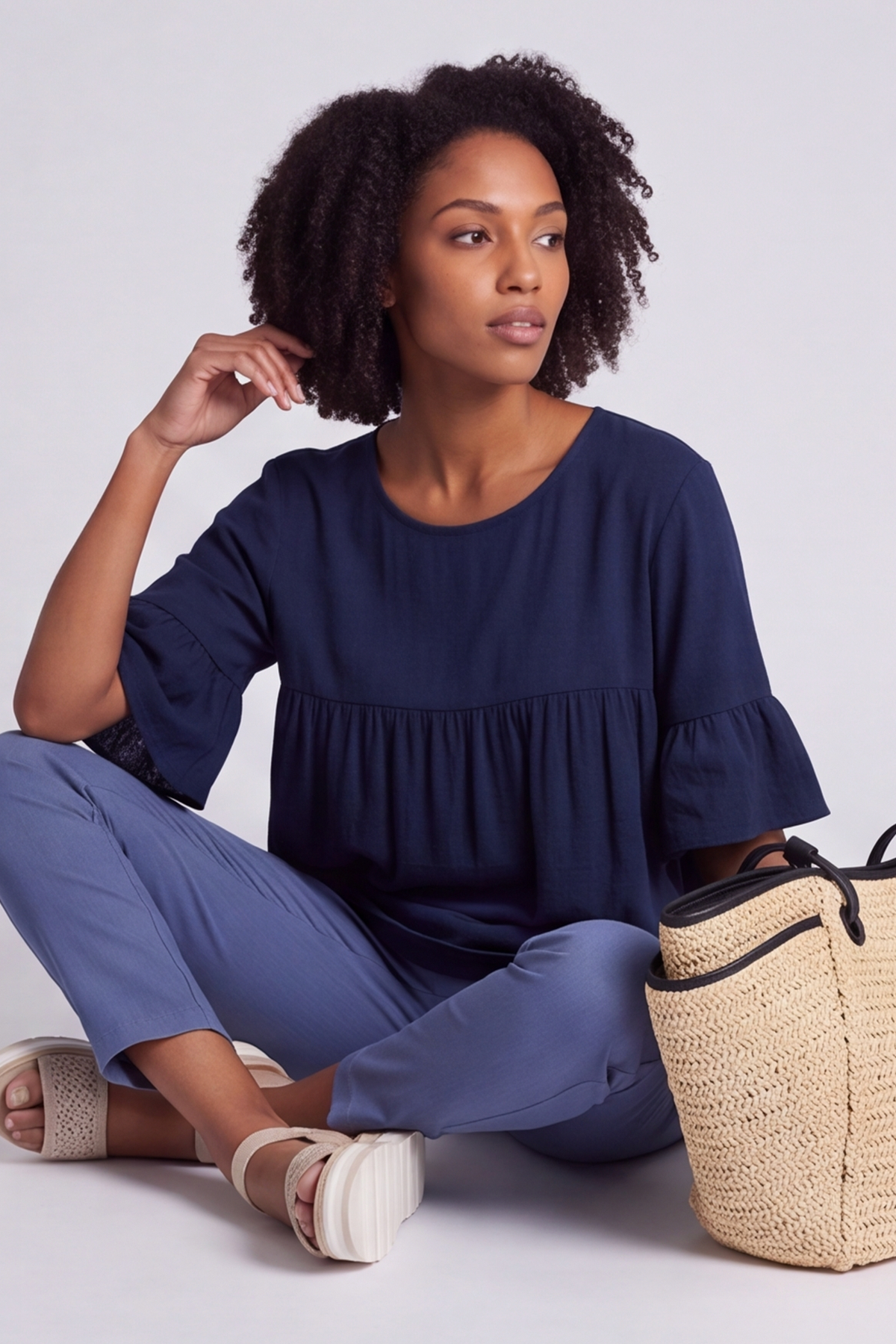 Arabella Cotton Tunic Top Navy