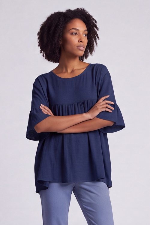 Arabella Cotton Tunic Top Navy - Image 5