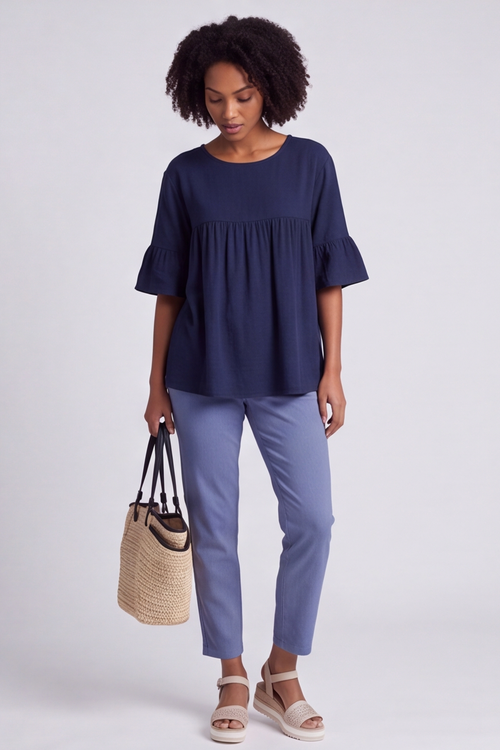 Arabella Cotton Tunic Top Navy - Image 8